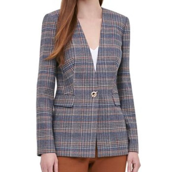 Calvin Klein Plaid Tweed Toggle Blazer - Picture 1 of 10
